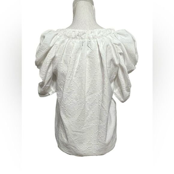 Rochelle Behrens The Shirt Puff Sleeve white textured Blouse - Picture 3 of 5